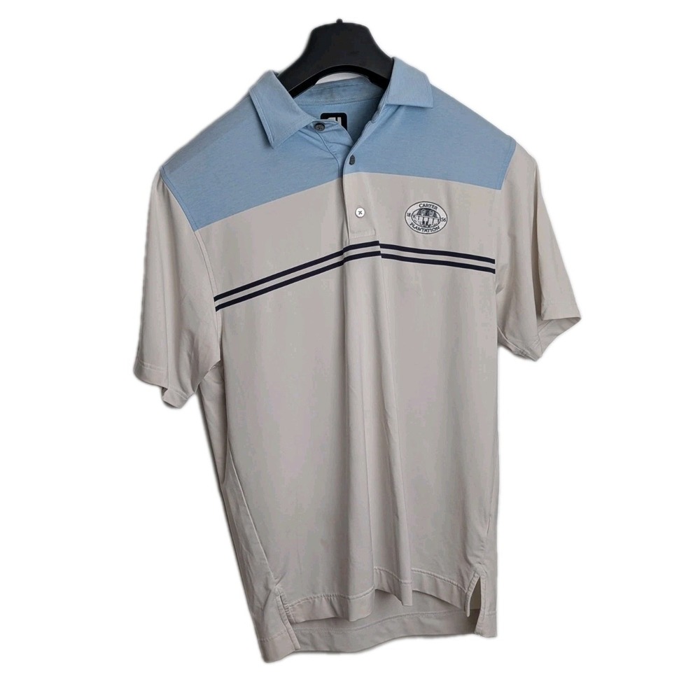 Foot Joy Polo Golf White Blue Short Sleeve Men's L Carter Plantation Golf‎